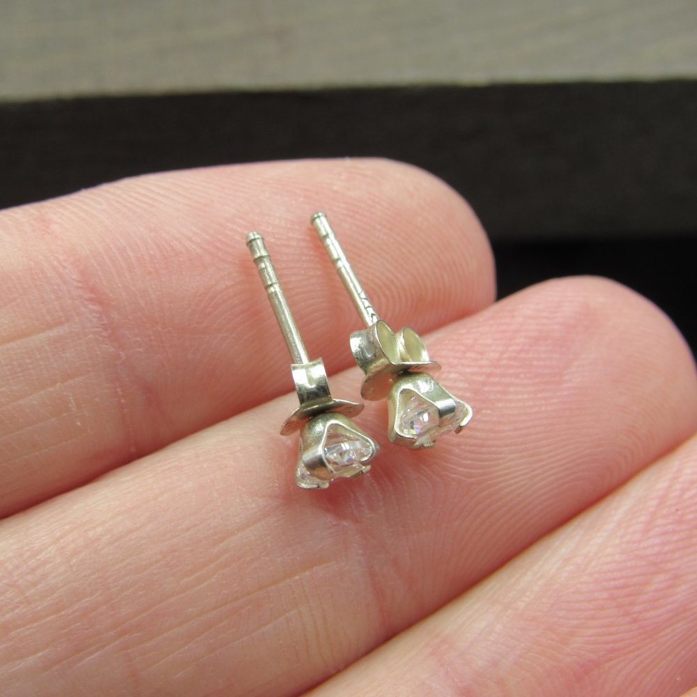 Sterling Silver Small Tiny Crystal Stud Earrings … - image 4
